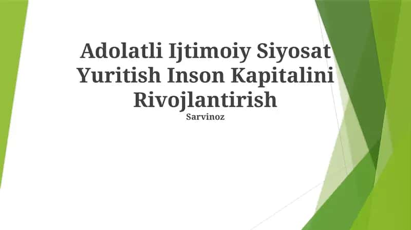 Adolatli Ijtimoiy Siyosat Yuritish Inson Kapitalini Rivojlantirish