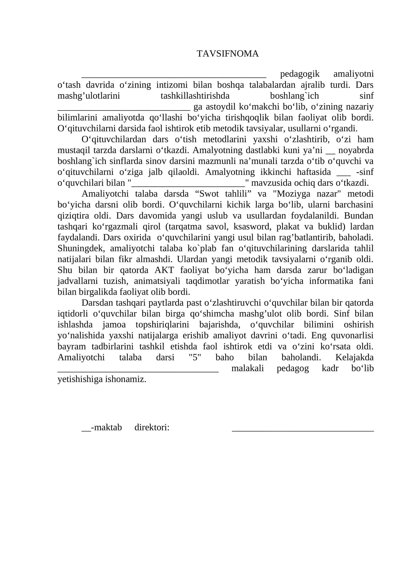 Amaliyotni o‘tash davri davrida intizom