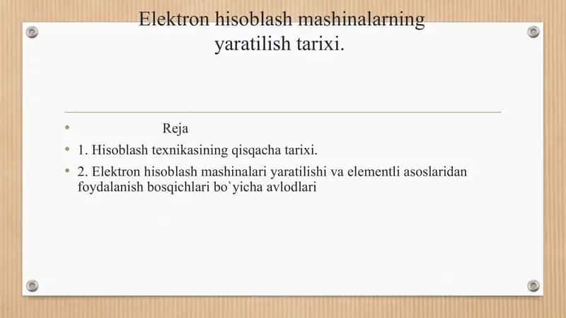 Elеktron hisoblash mashinalarning yaratilish tarixi