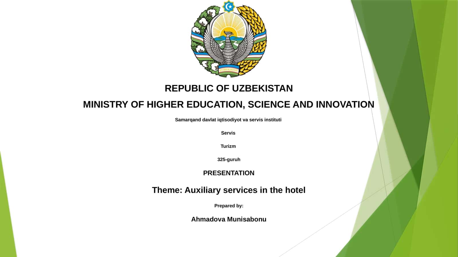 Presentation on Auxiliary Services in Hotels
