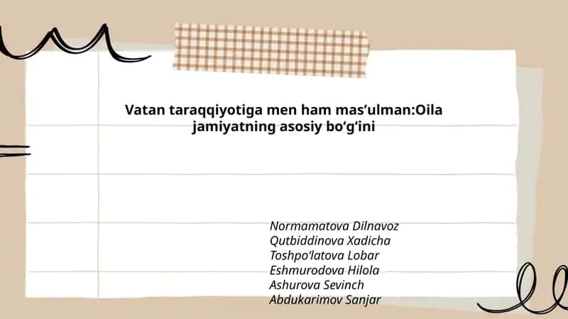 Vatan taraqqiyotiga men ham masʼulman:Oila jamiyatning asosiy boʻgʻini