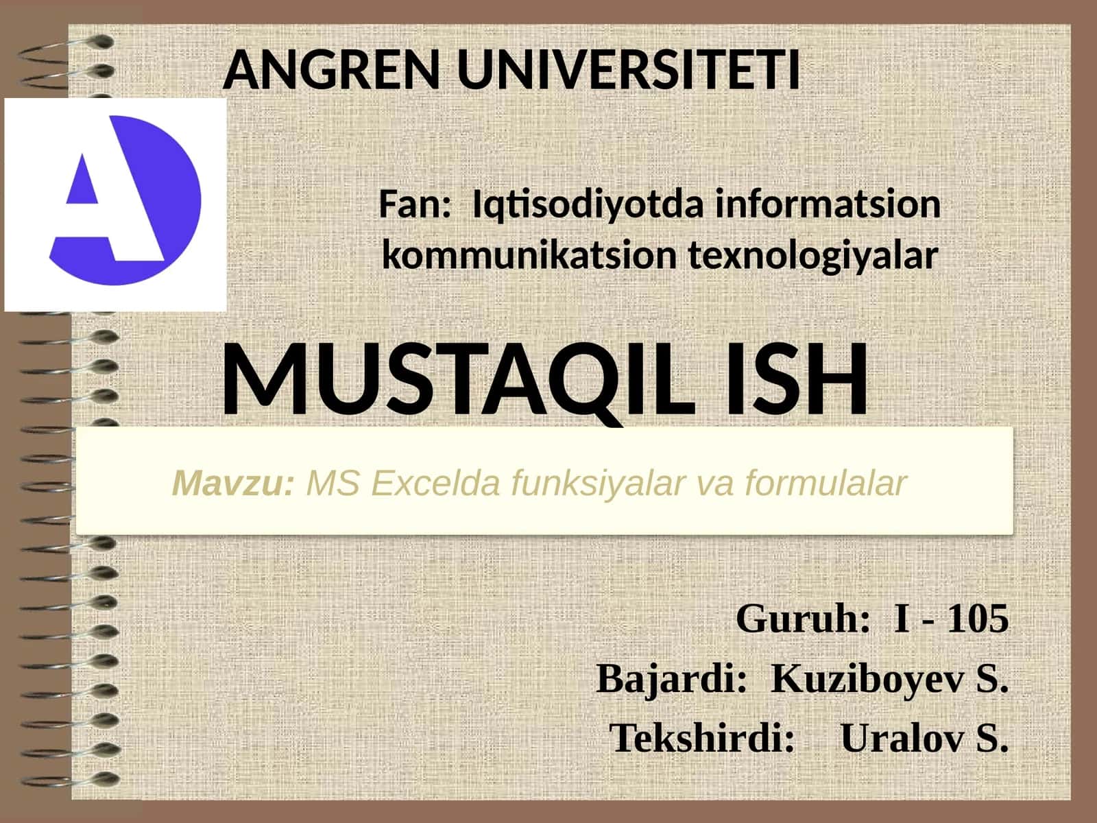 MS Excel da funksiyalar va formulalar