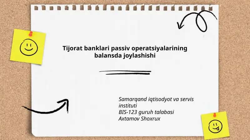 Tijorat banklari passiv operatsiyalarining balansda joylashishi