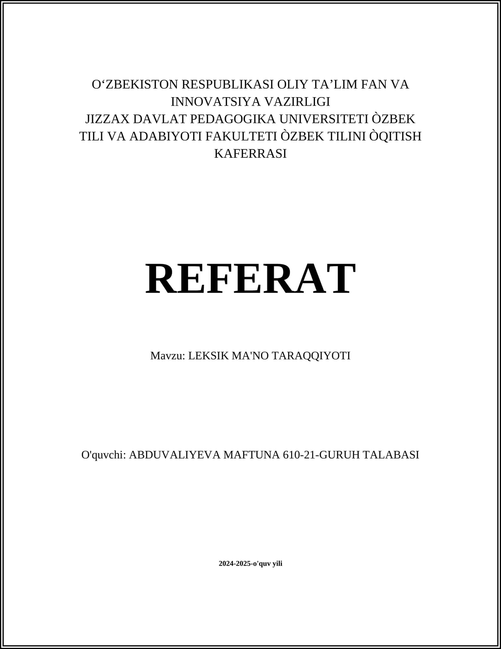 LEKSIK MA'NO TARAQQIYOTI