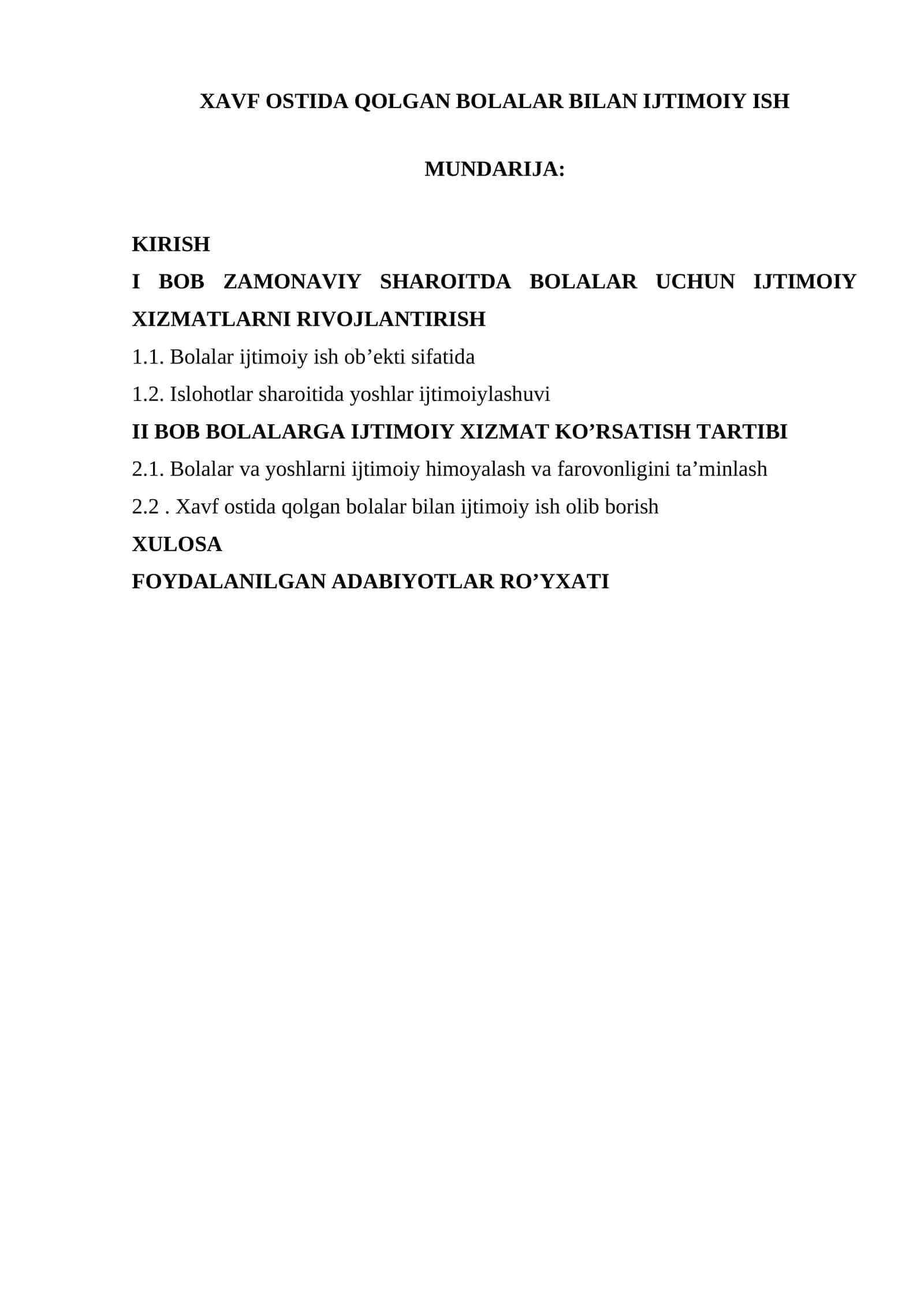 XAVF OSTIDA QOLGAN BOLALAR BILAN IJTIMOIY ISH