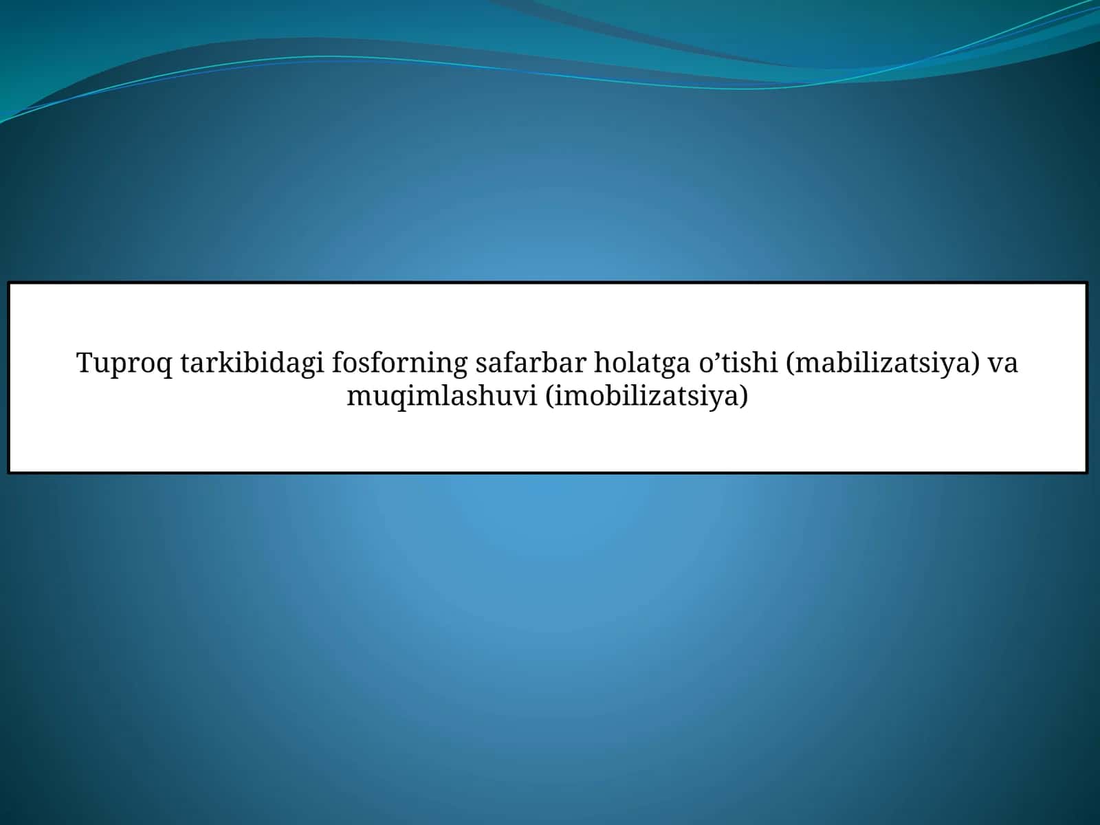 Tuproqning Oziqlanish Rejimi