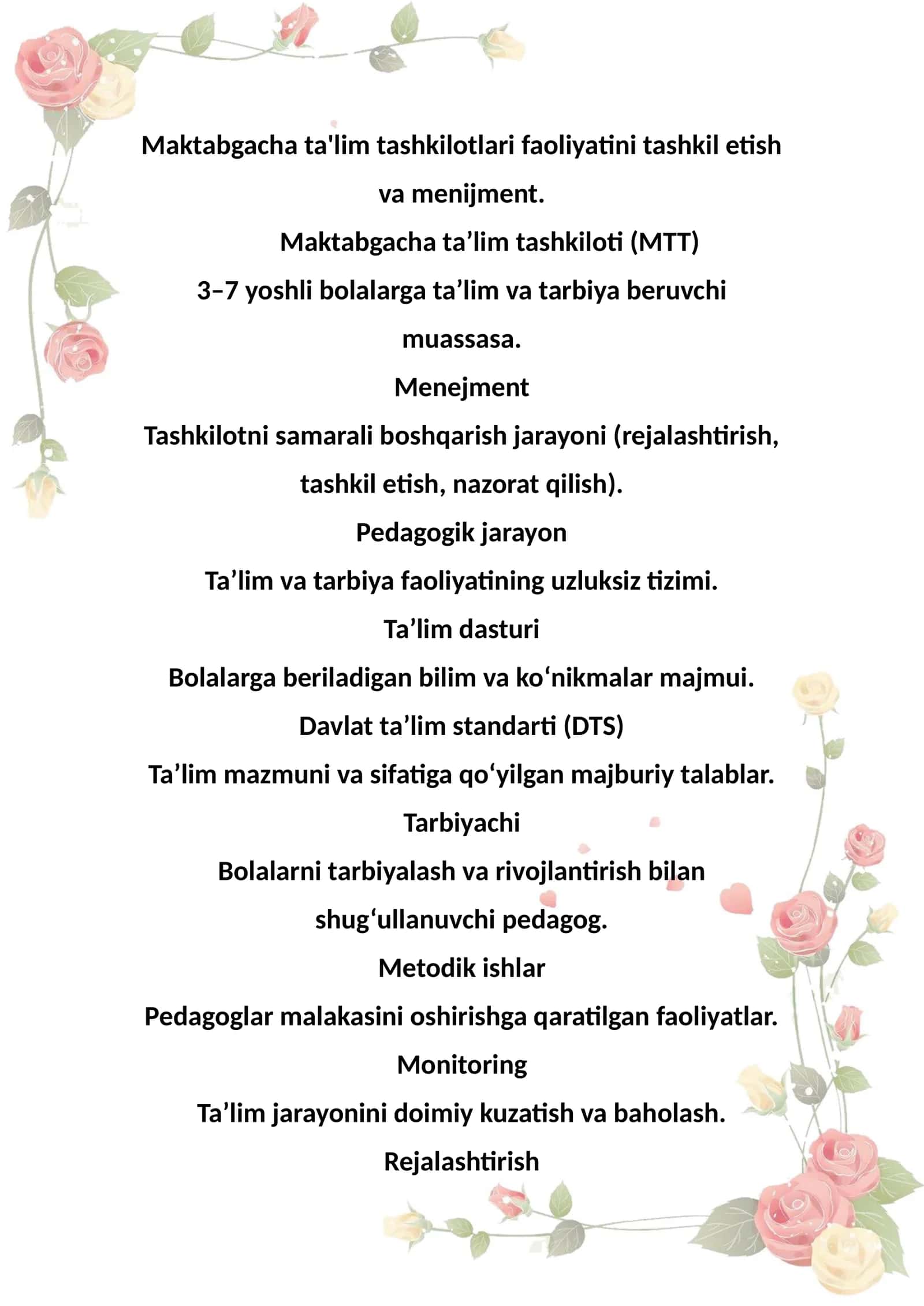 Maktabgacha ta'lim tashkilotlari faoliyatini tashkil etish va menijment