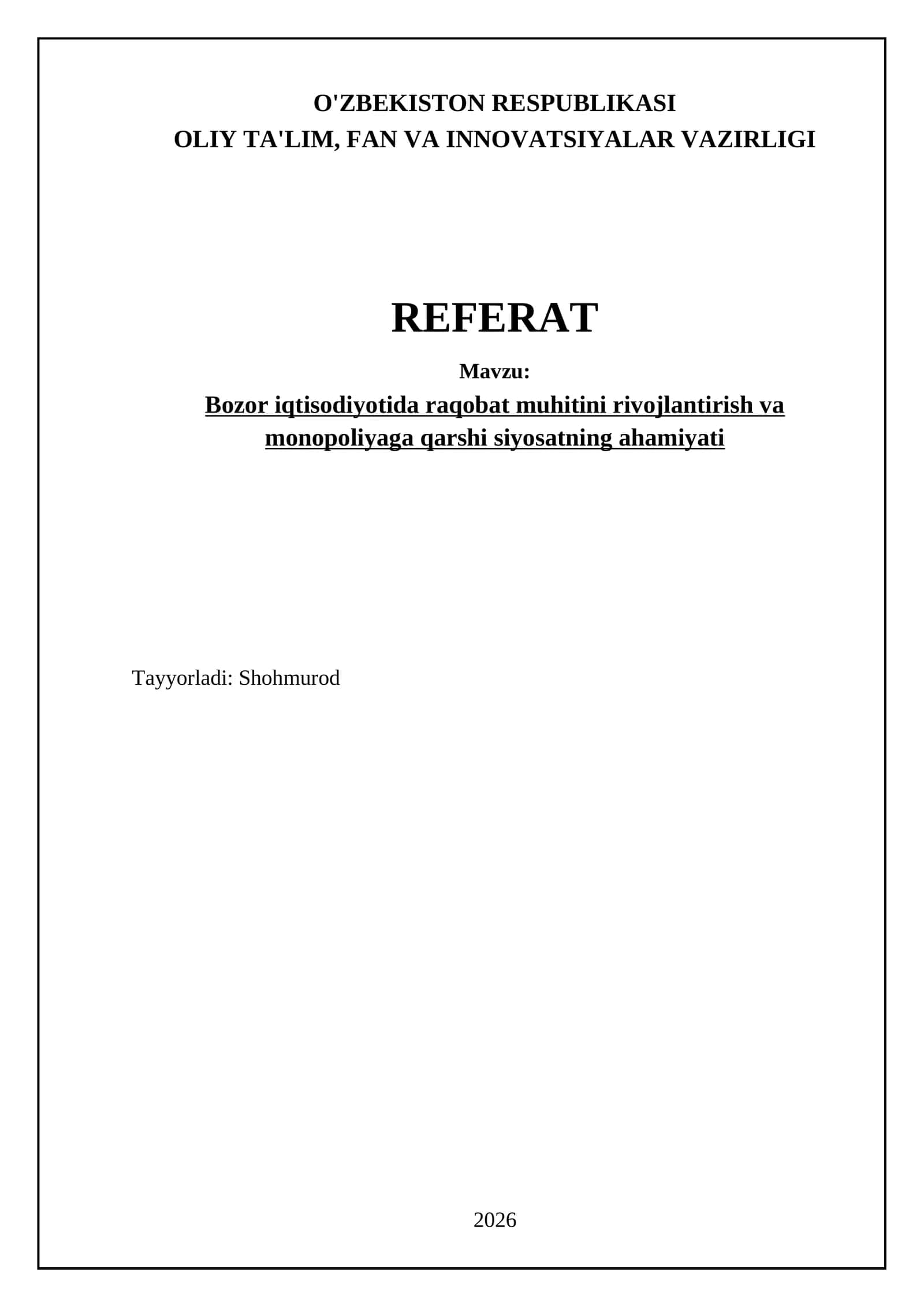 Bozor iqtisodiyotida raqobatning iqtisodiy o'sishga ta'siri