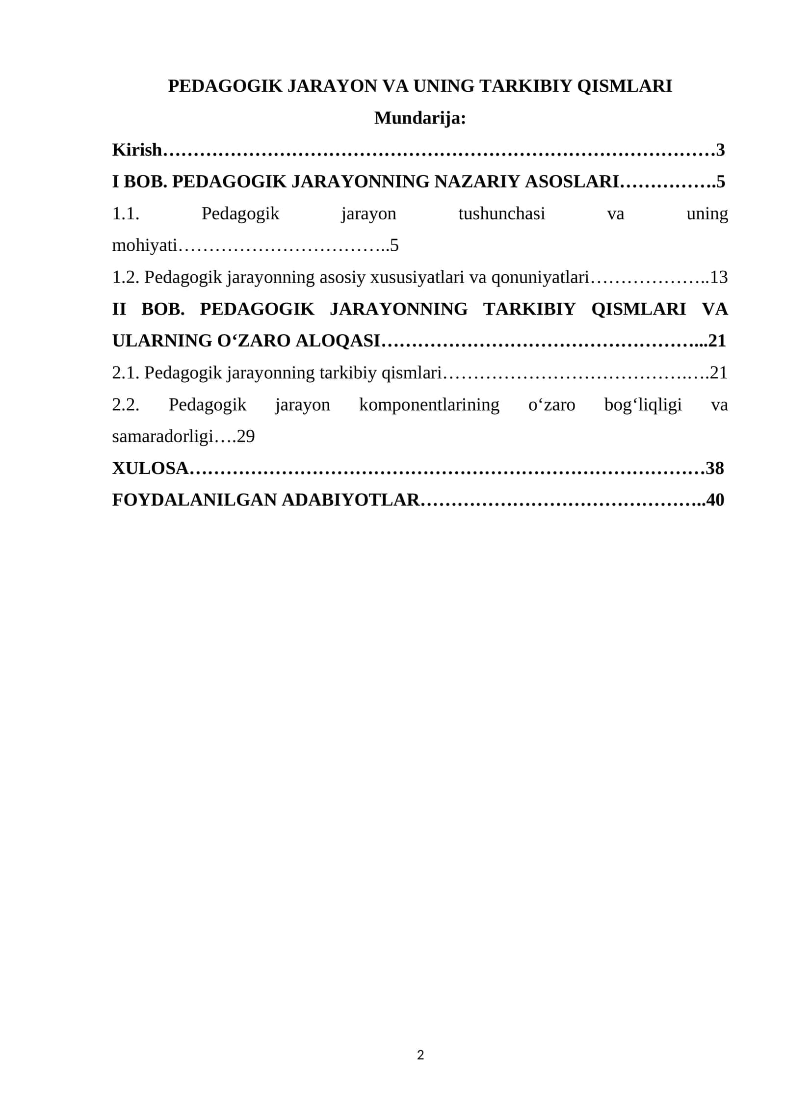 PEDAGOGIK JARAYON VA UNING TARKIBIY QISMLARI