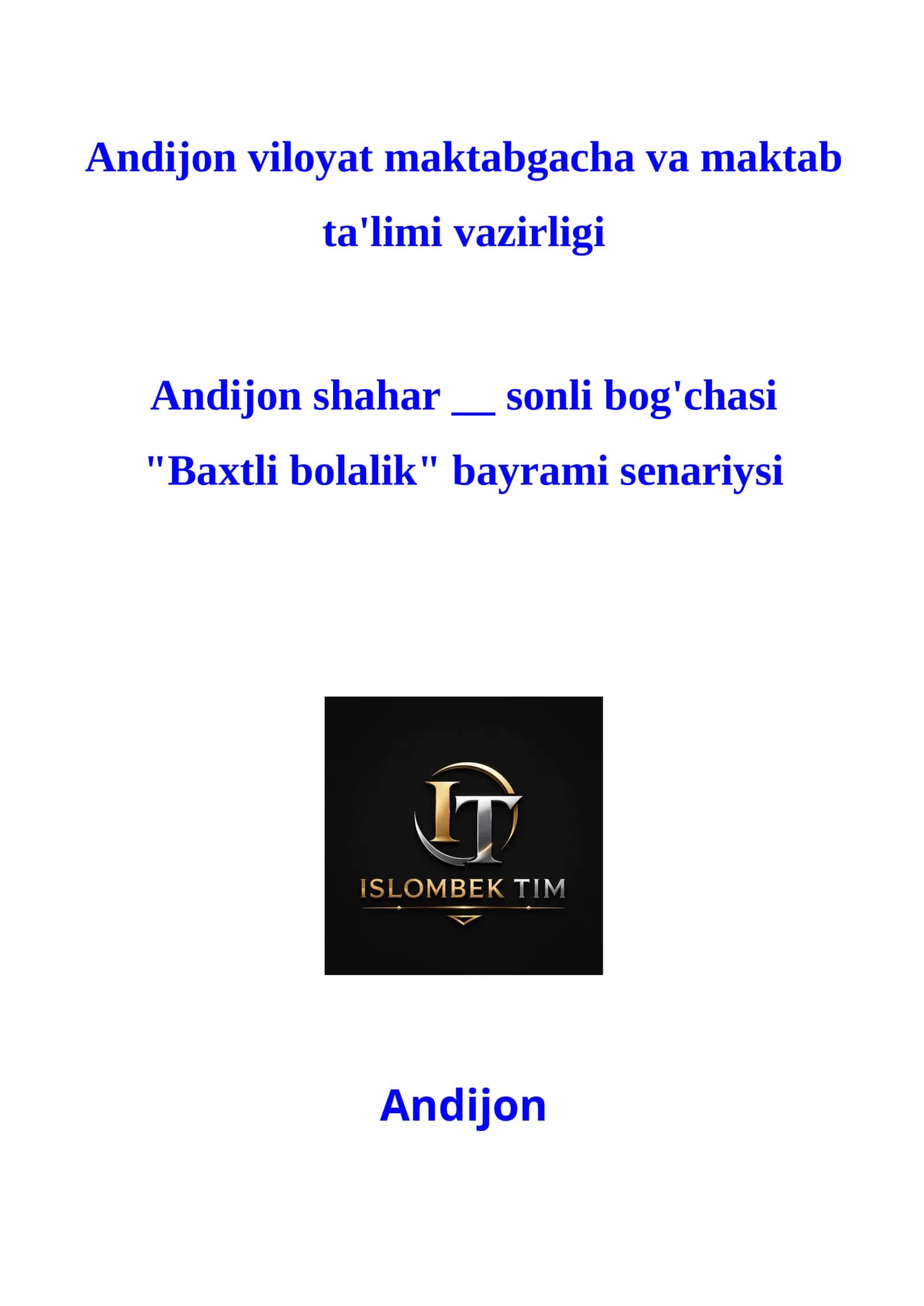 "Baxtli bolalik" bayrami senariysi