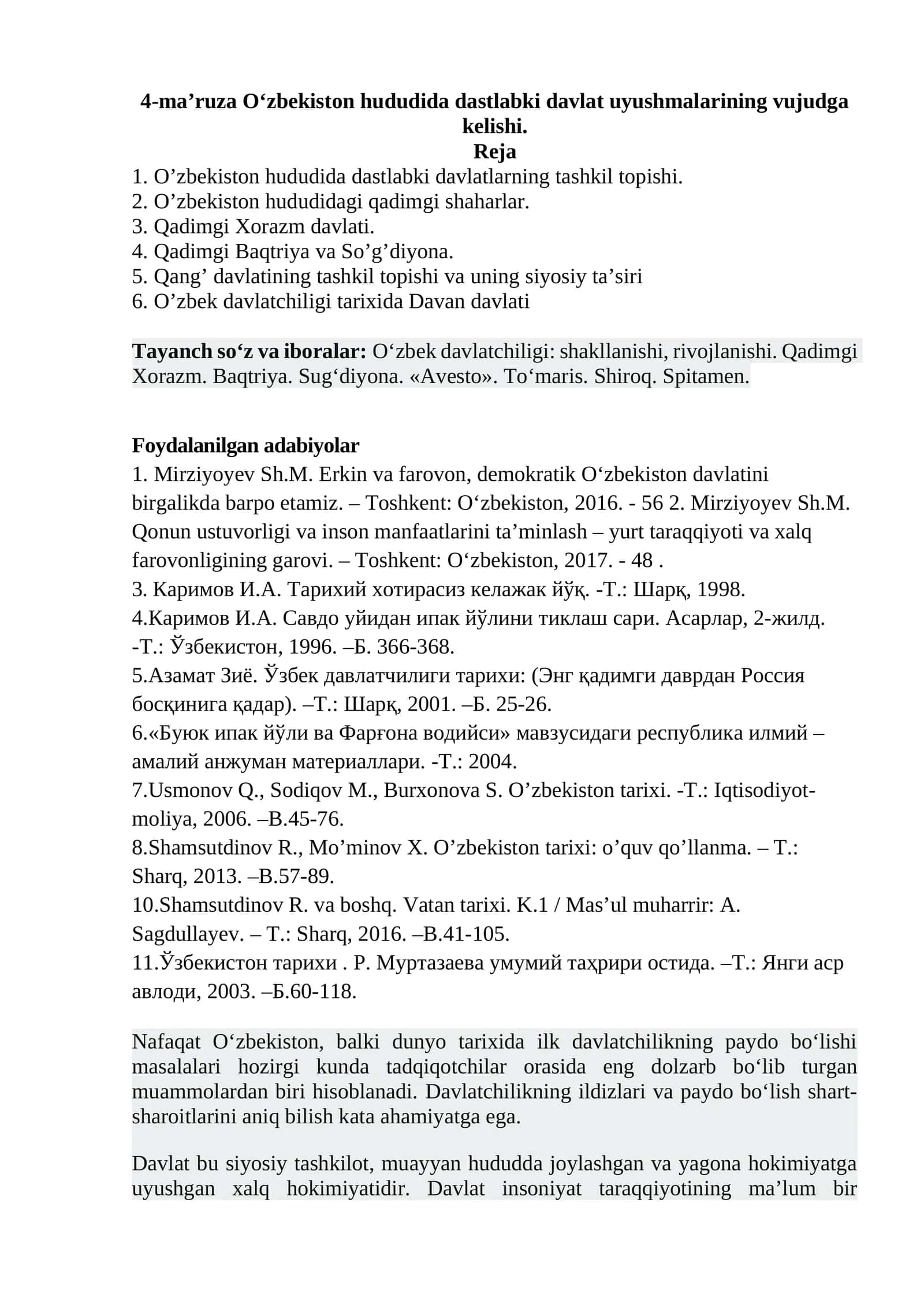 O‘zbekiston hududida dastlabki davlat uyushmalarining vujudga kelishi