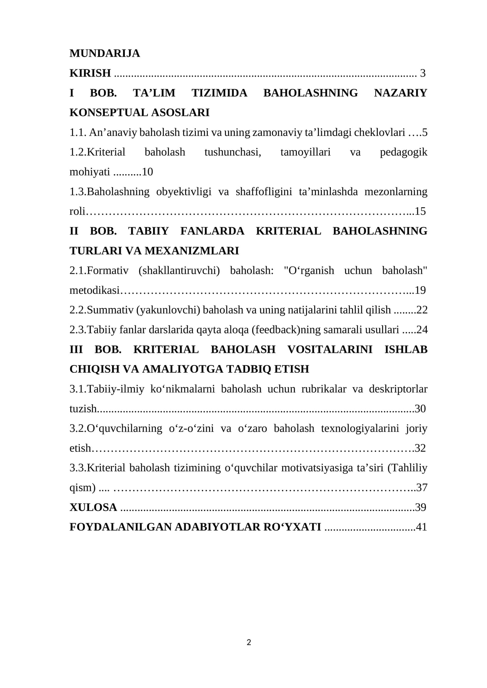 TABIIY FANLARDA KRITERIAL BAHOLASHNING TURLARI VA MEXANIZMLARI