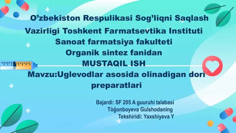 Uglevodlar asosida olinadigan dorilar