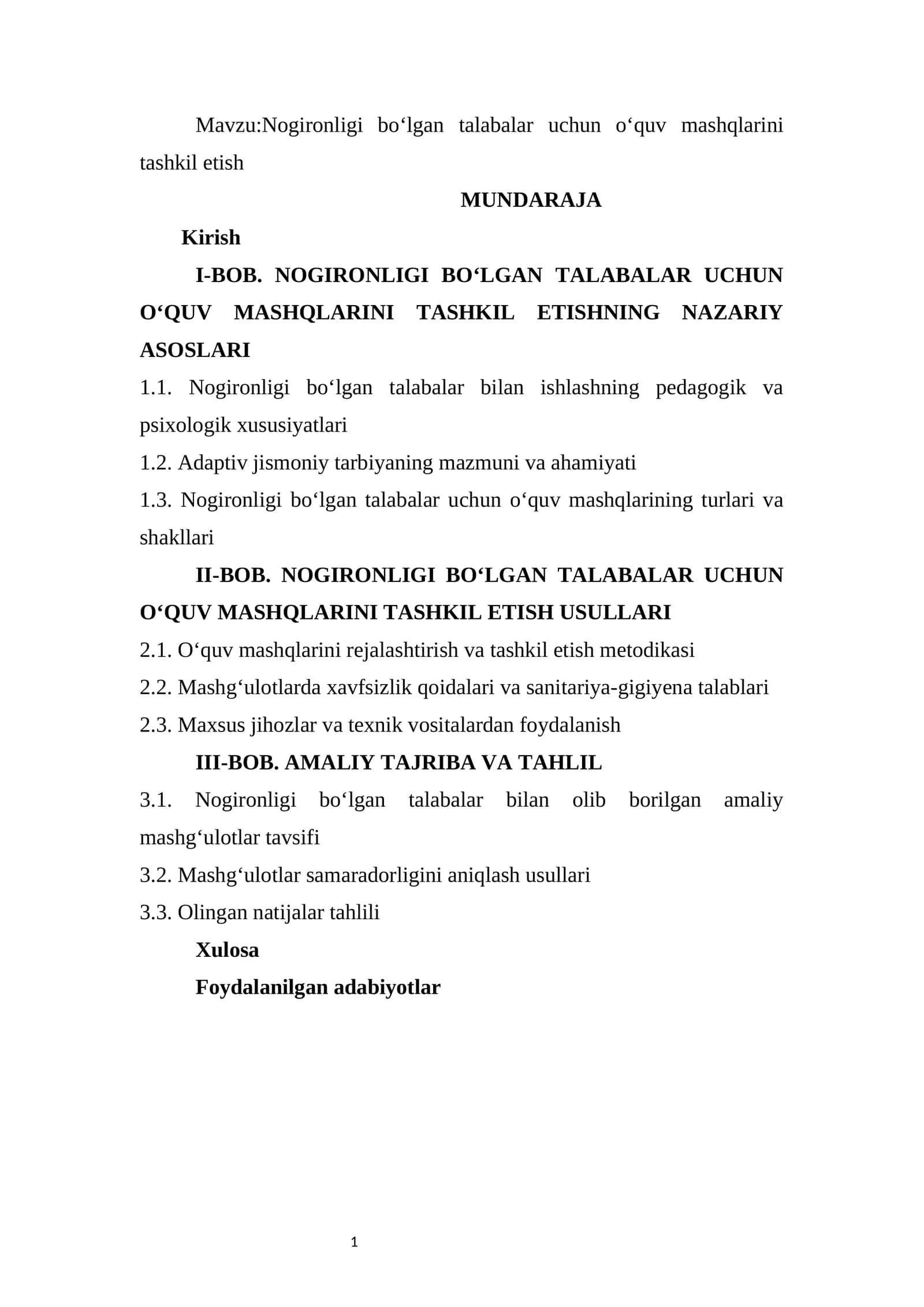 Nogironligi bo‘lgan talabalar uchun o‘quv mashqlarini tashkil etish