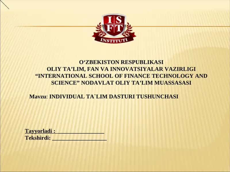 INDIVIDUAL TA`LIM DASTURI TUSHUNCHASI