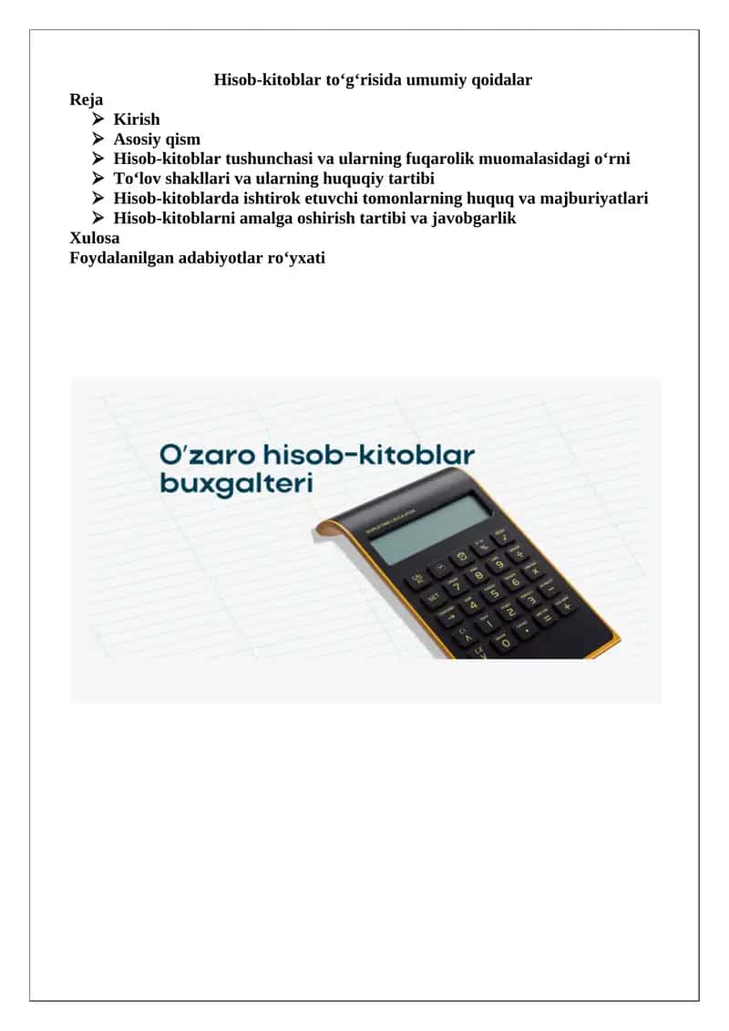 Hisob-kitoblar to‘g‘risida umumiy qoidalar