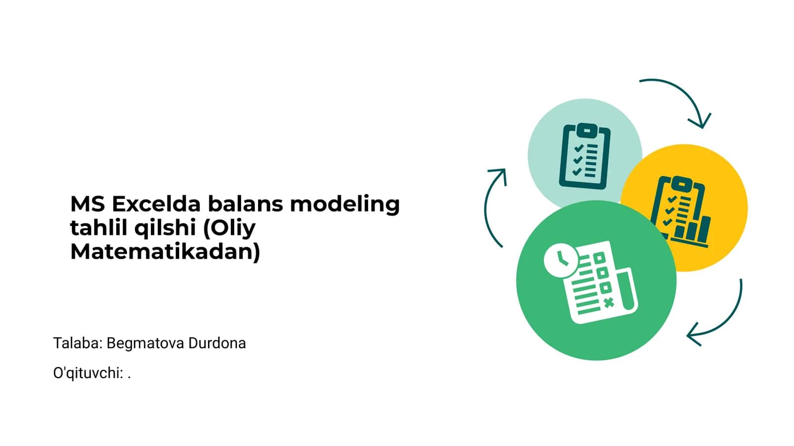 MS Excelda balans modeling tahlil qilshi (Oliy Matematikadan)
