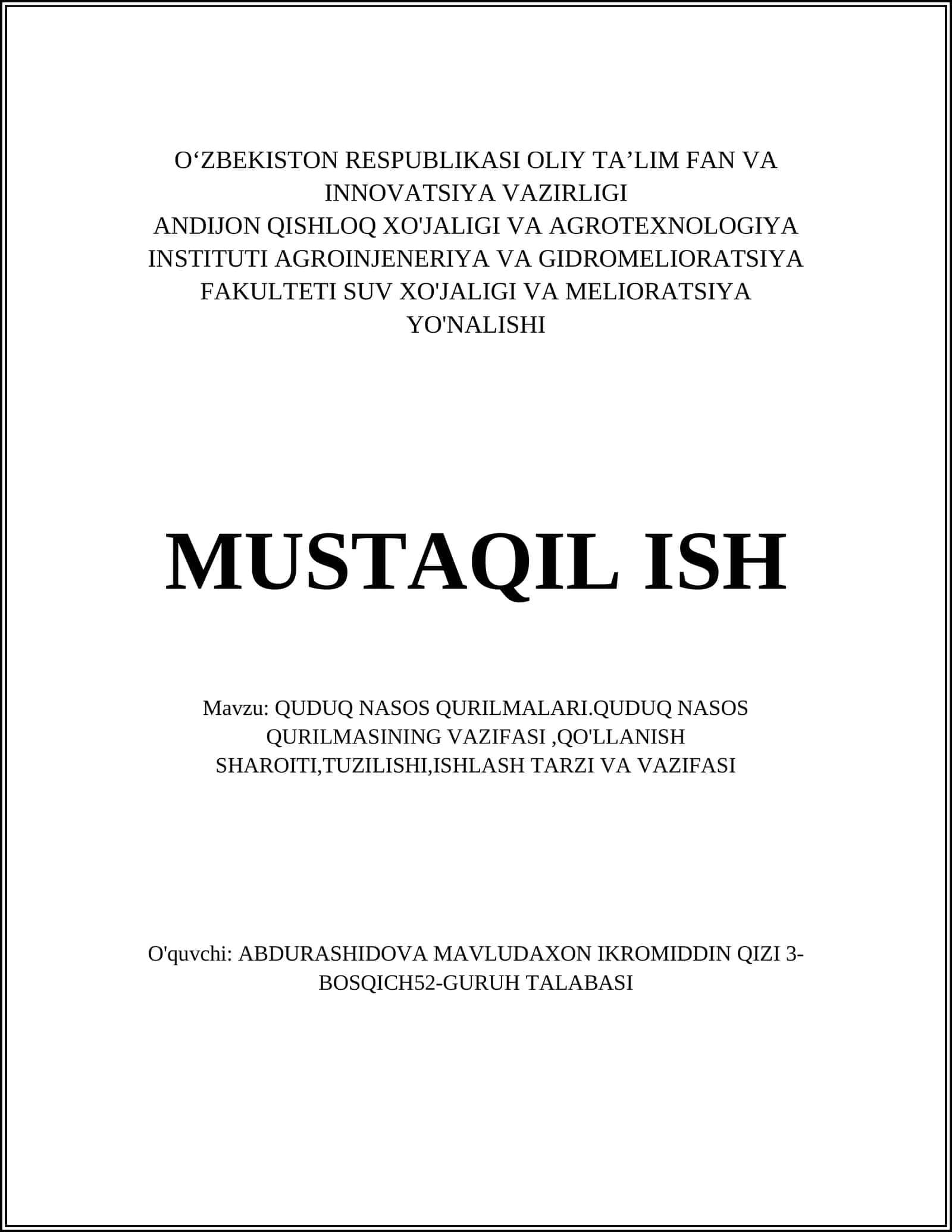 QUDUQ NASOS QURILMALARI