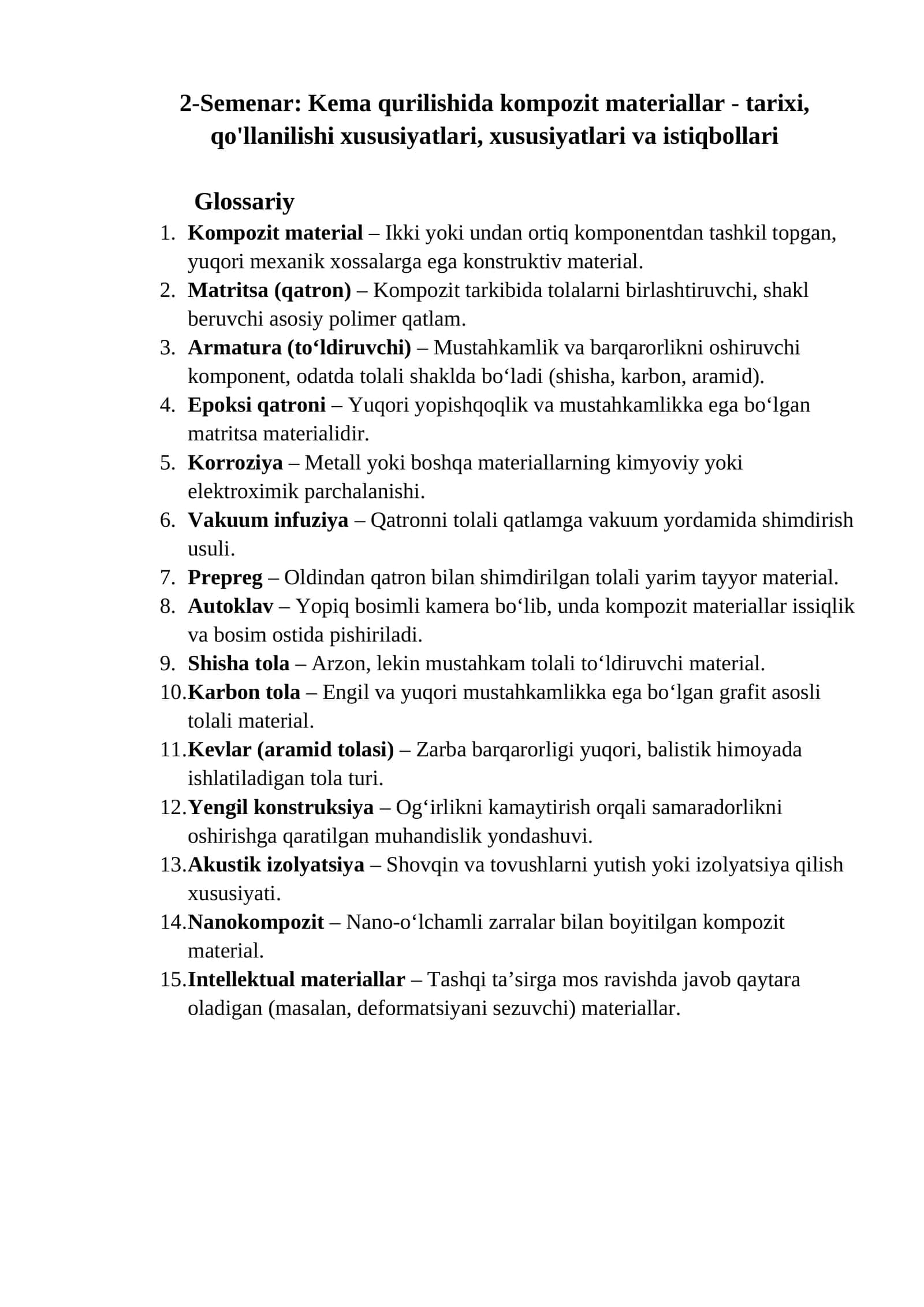 Kompozit materiallar va ularning qo'llanilishi