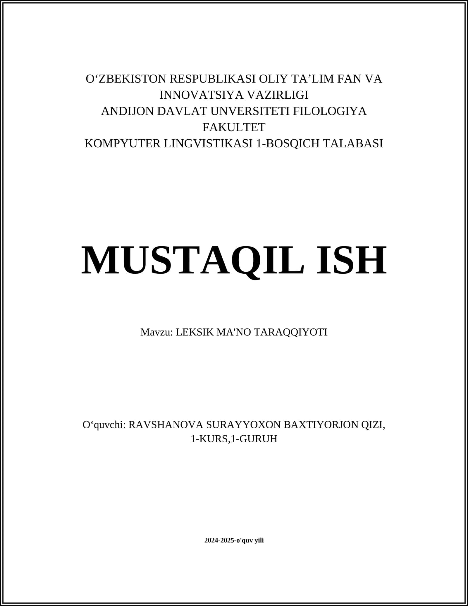 LEKSIK MA'NO TARAQQIYOTI