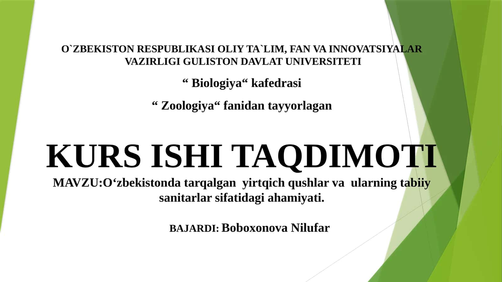Oʻzbekistonda tarqalgan yirtqich qushlar va ularning tabiiy sanitarlar sifatidagi ahamiyati