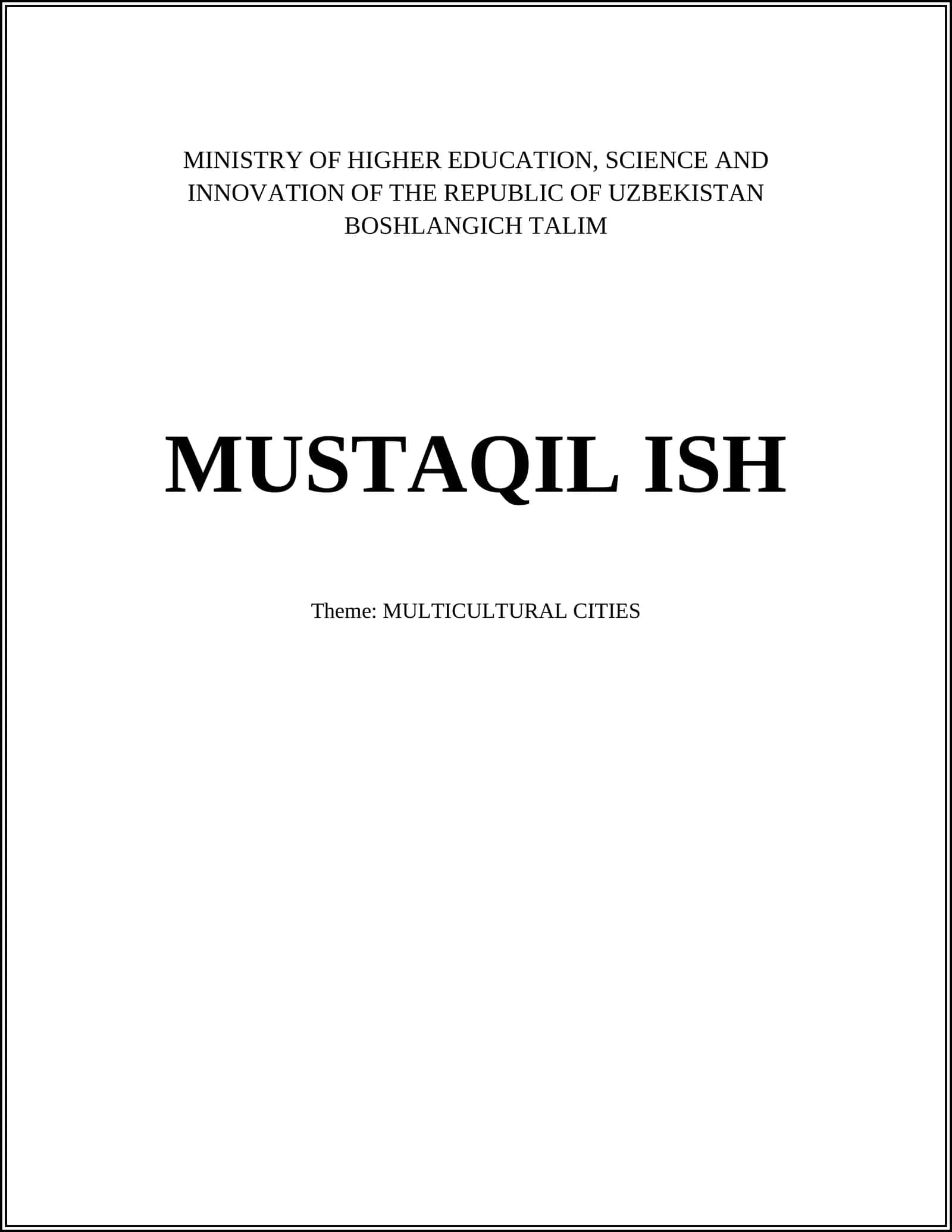 MULTICULTURAL CITIES
