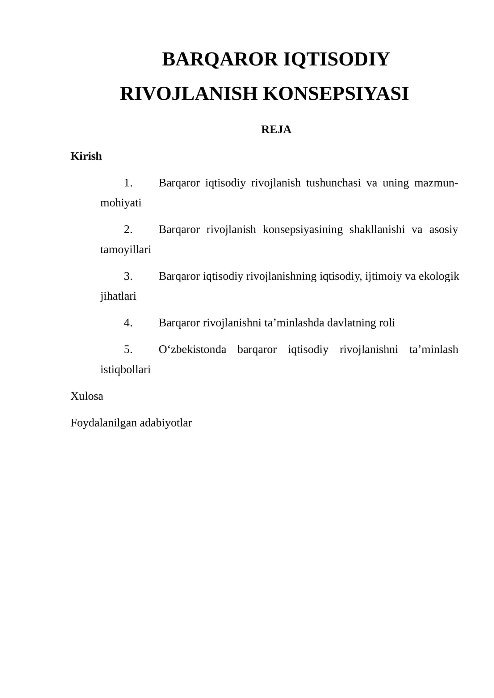 BARQAROR IQTISODIY RIVOJLANISH KONSEPSIYASI