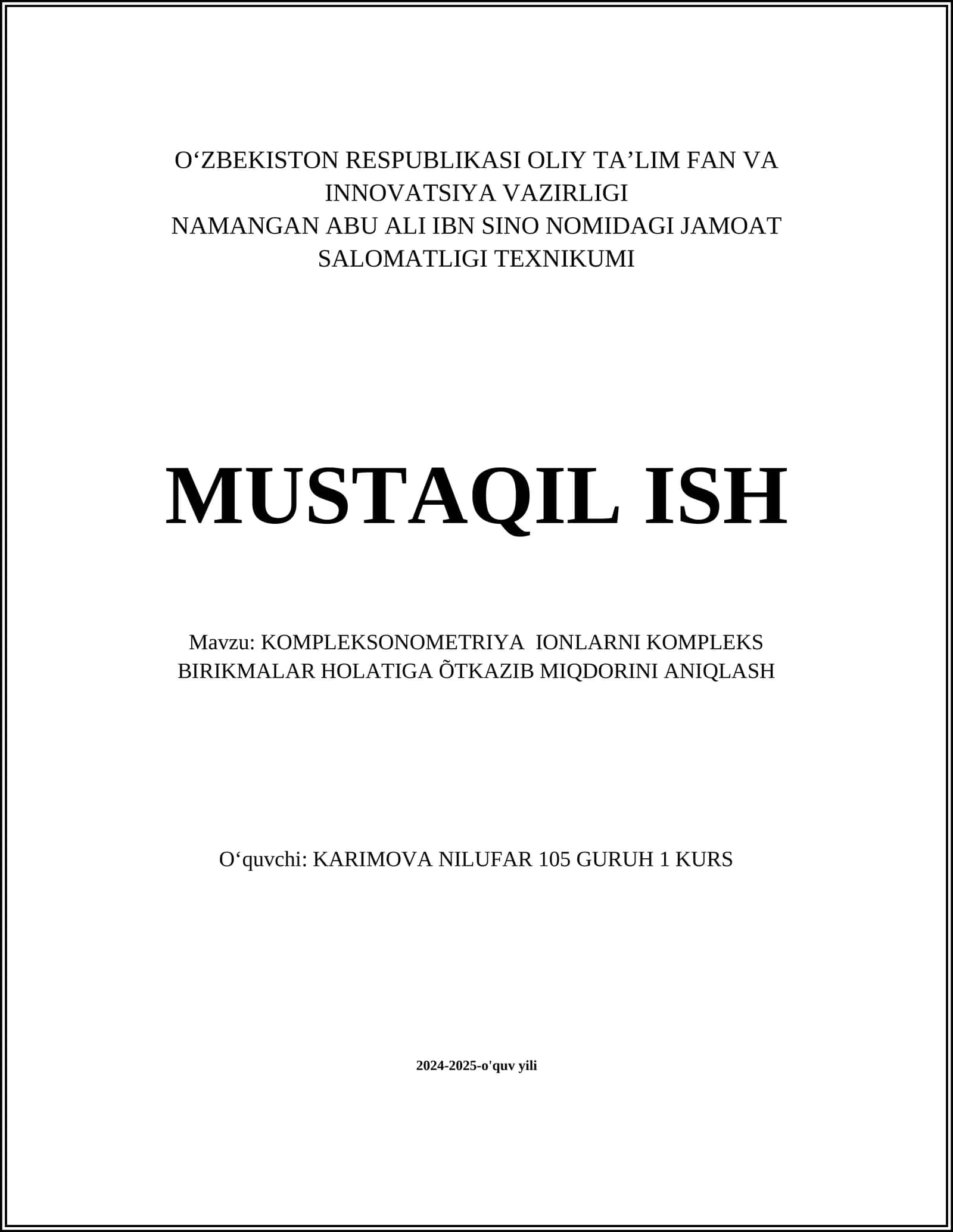 Kompleksometriya ionlarni kompleks birikmalar holatiga õtkazib miqdorini aniqlash