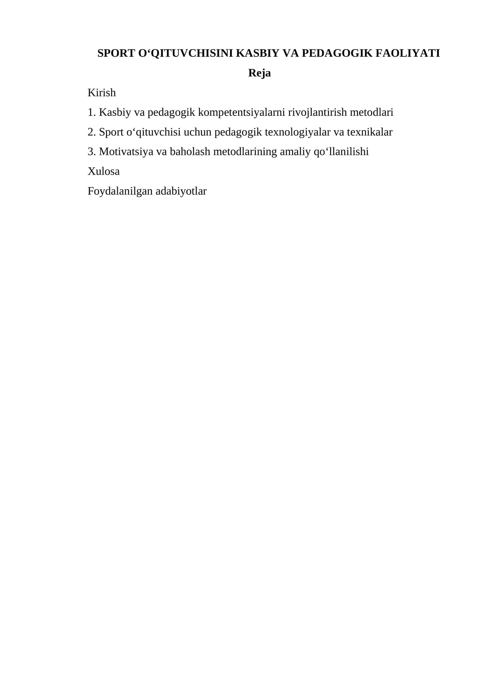 SPORT O‘QITUVCHISINI KASBIY VA PEDAGOGIK FAOLIYATI