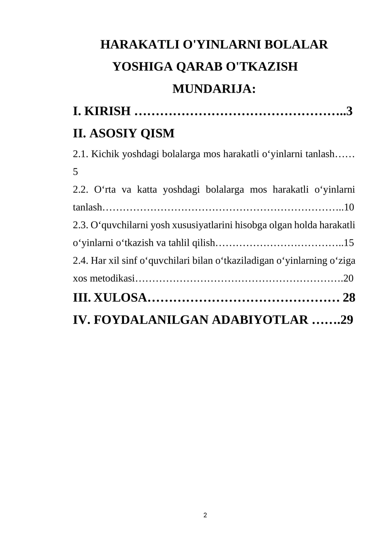 HARAKATLI O'YINLARNI BOLALAR YOSHIGA QARAB O'TKAZISH
