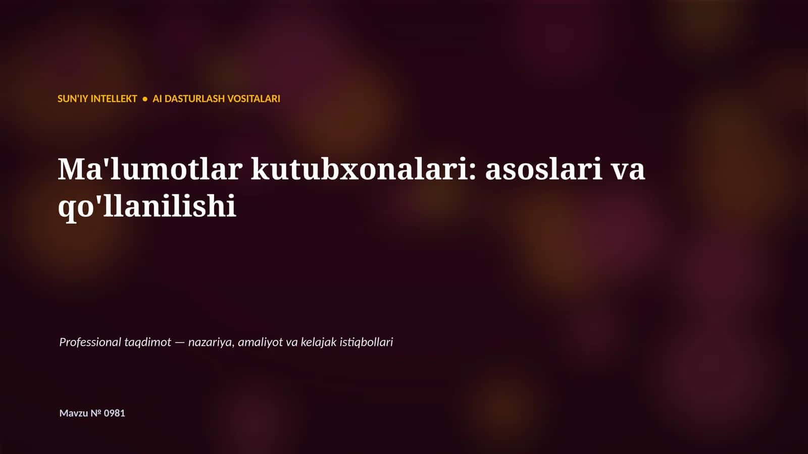 SUN'IY INTELLEKT • AI DASTURLASH VOSITALARI