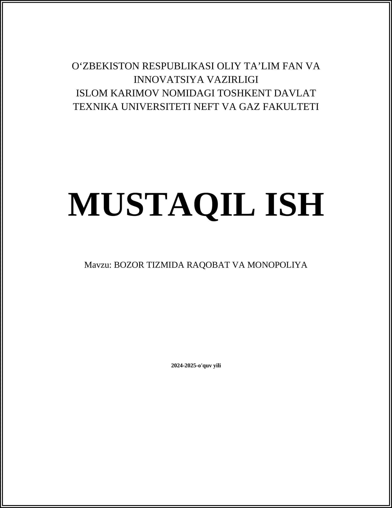 Bozor Tizmida Raqobat va Monopoliya