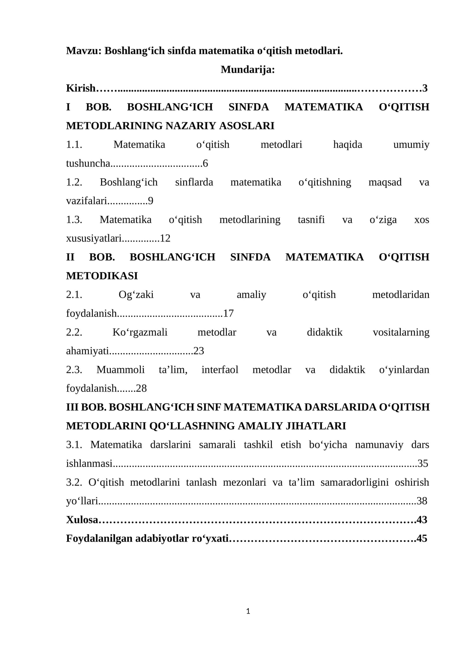 Boshlang‘ich sinfda matematika o‘qitish metodlari