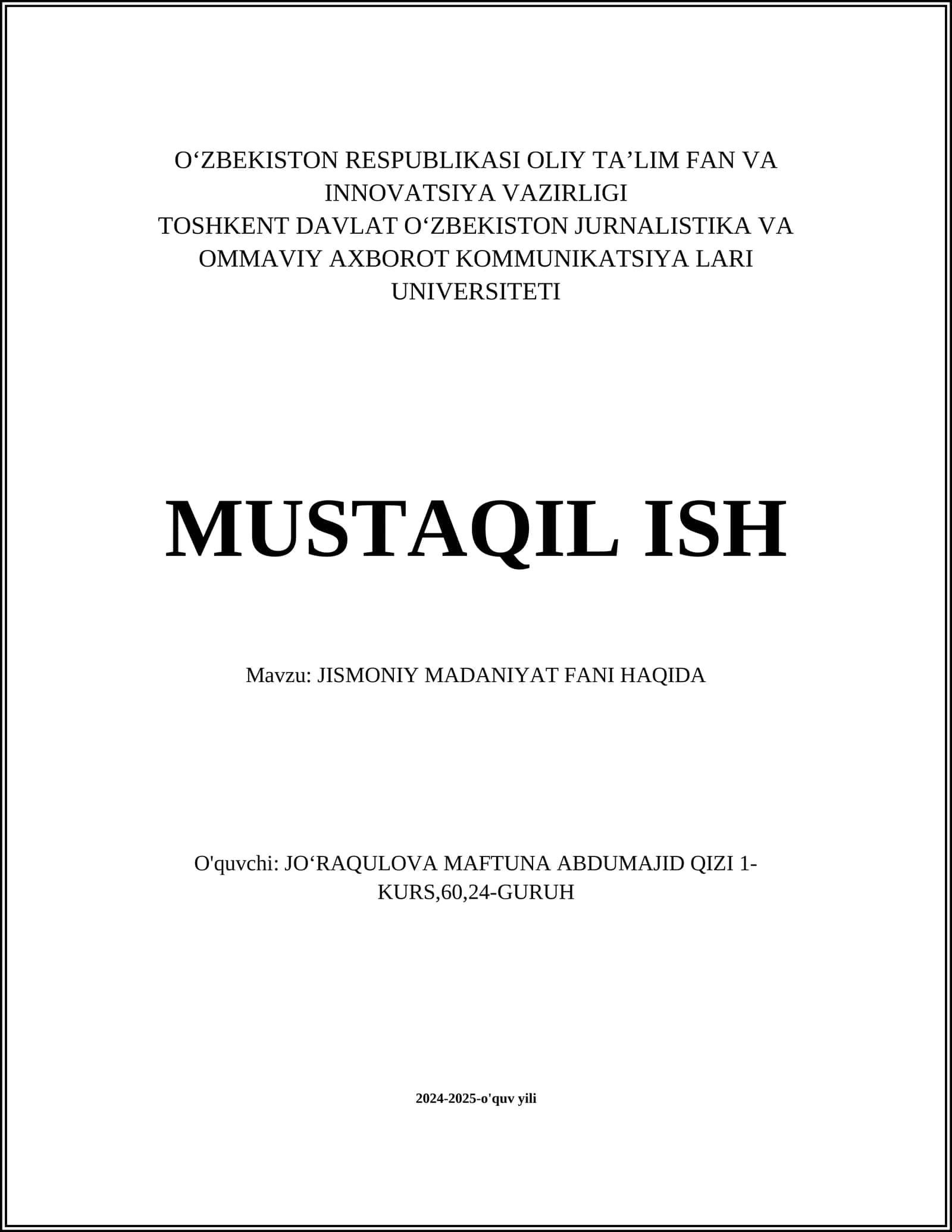 Jismoniy Madaniyat Fani Haqida