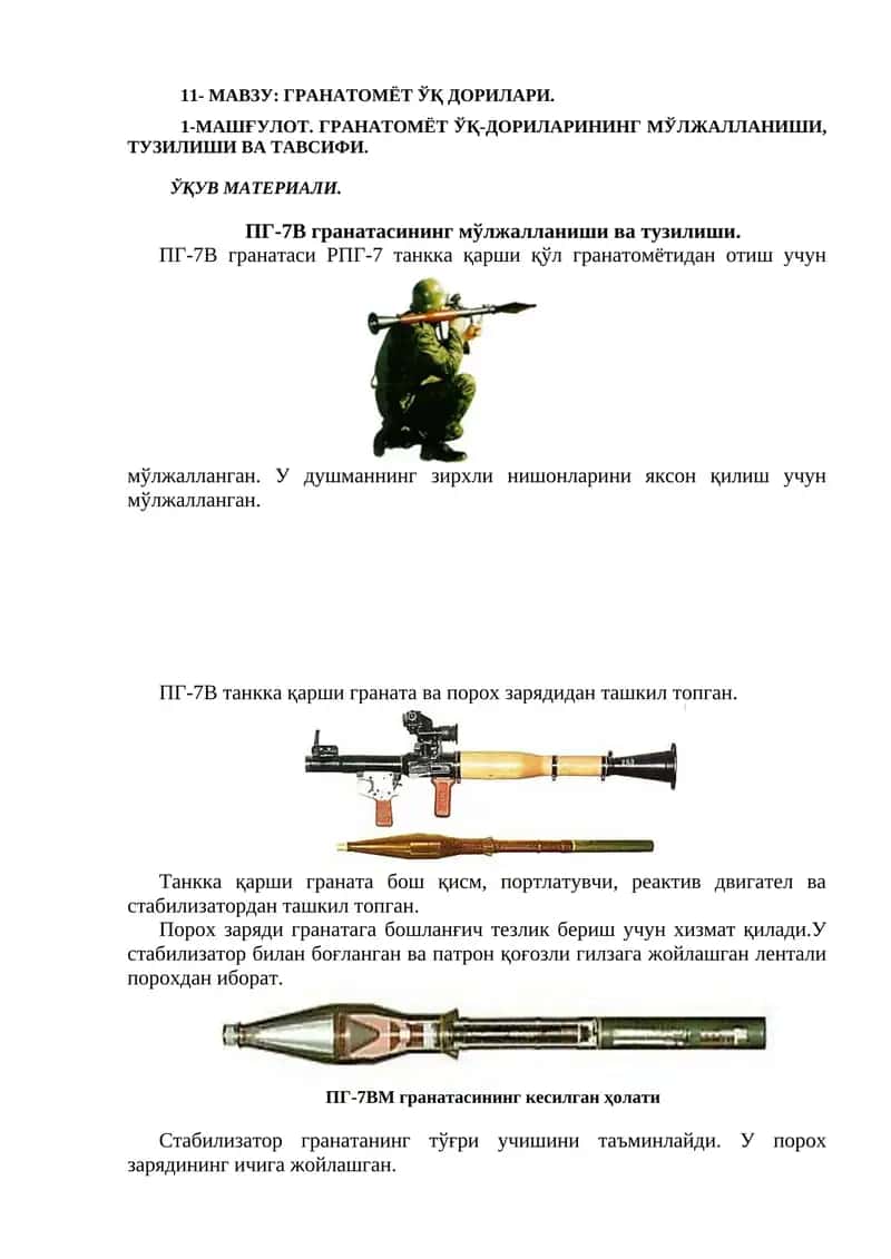 ГРАНАТОМЁТ ЎҚ ДОРИЛАРИ