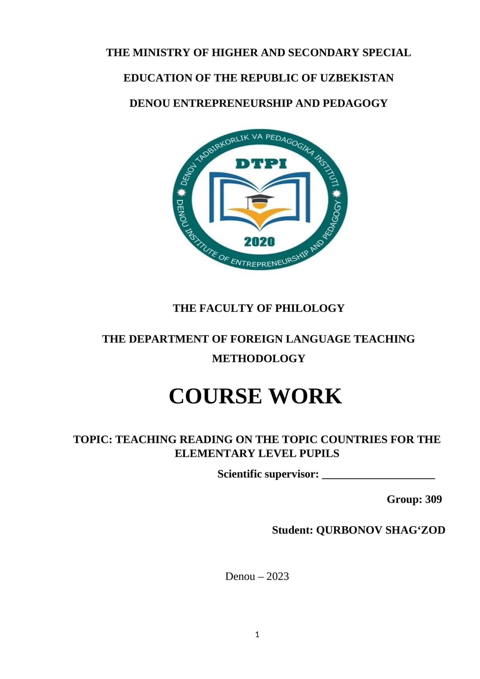 TEACHING READING ON THE TOPIC COUNTRIES FOR THE ELEMENTARY LEVEL PUPILS