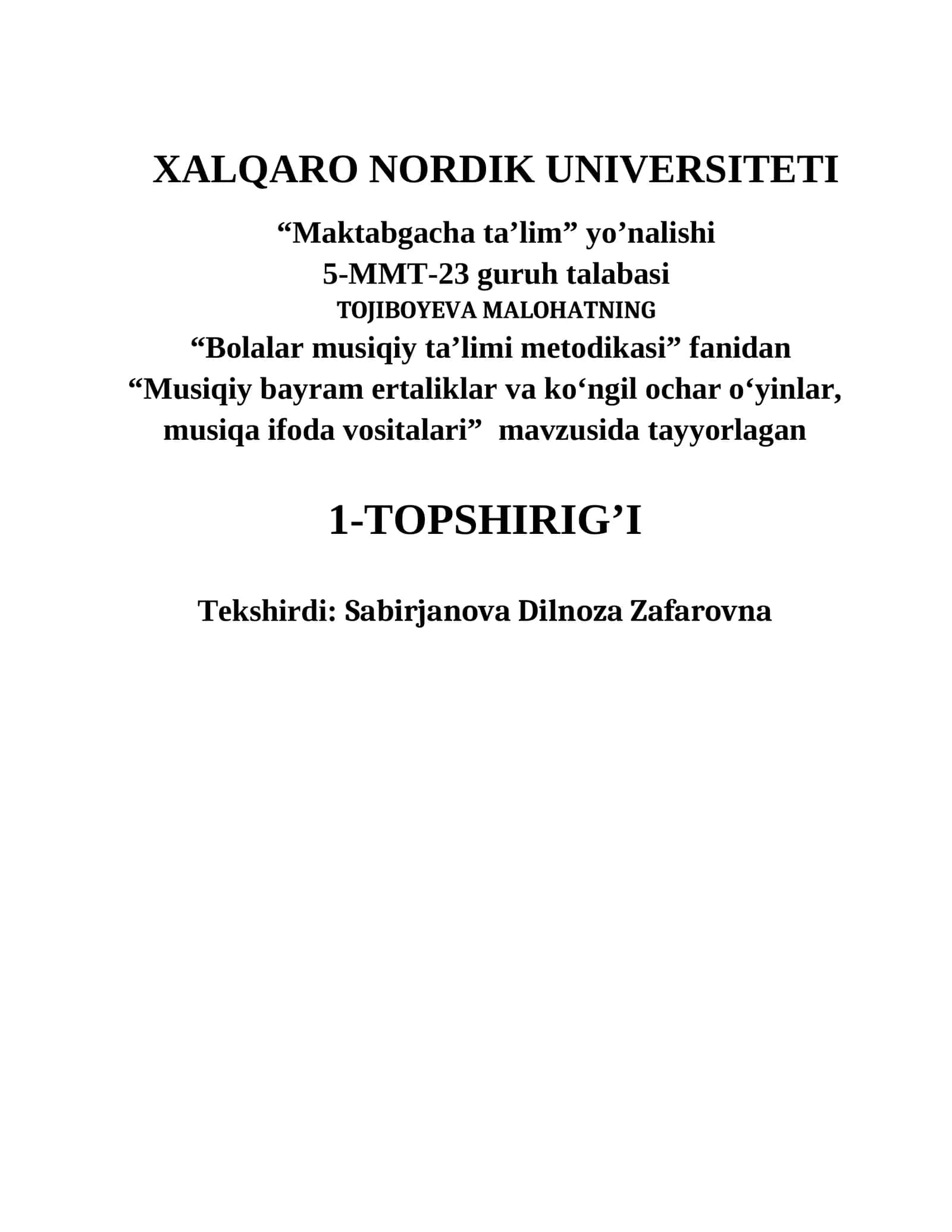 Bolalar musiqiy ta’limi metodikasi