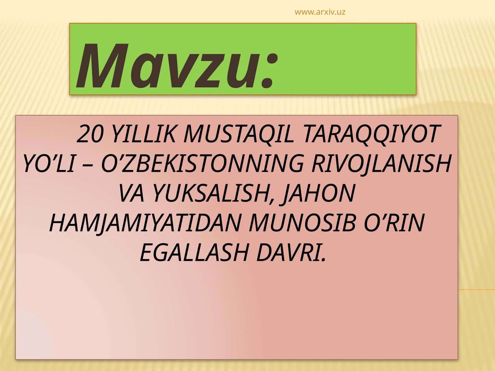 O’zbekistonning Rivojlanish Yo’li