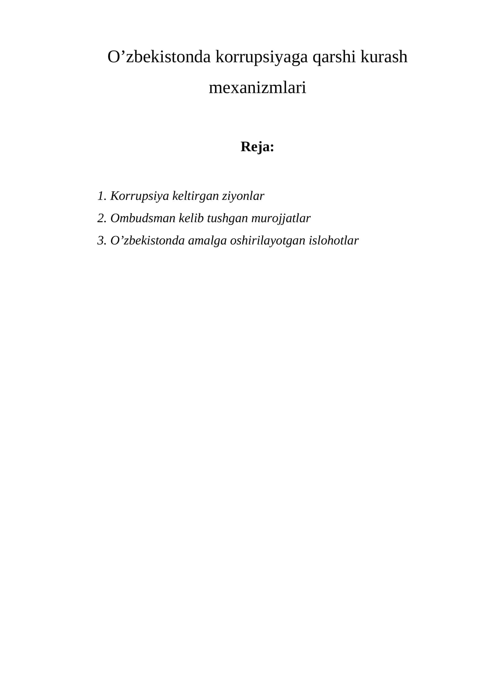 O‘zbekistonda korrupsiyaga qarshi kurash mexanizmlari