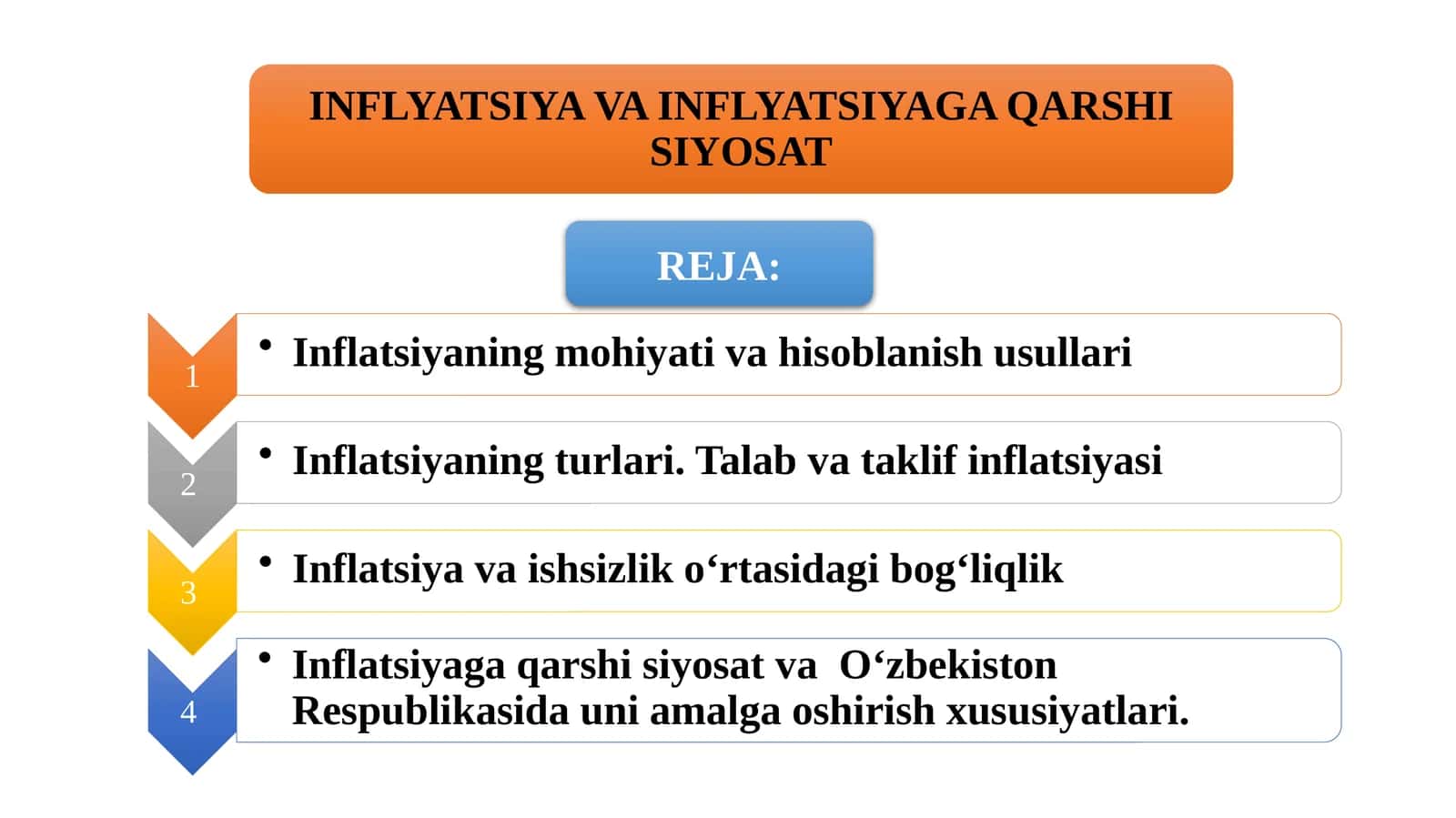 INFLYATSIYA VA INFLYATSIYAGA QARSHI SIYOSAT