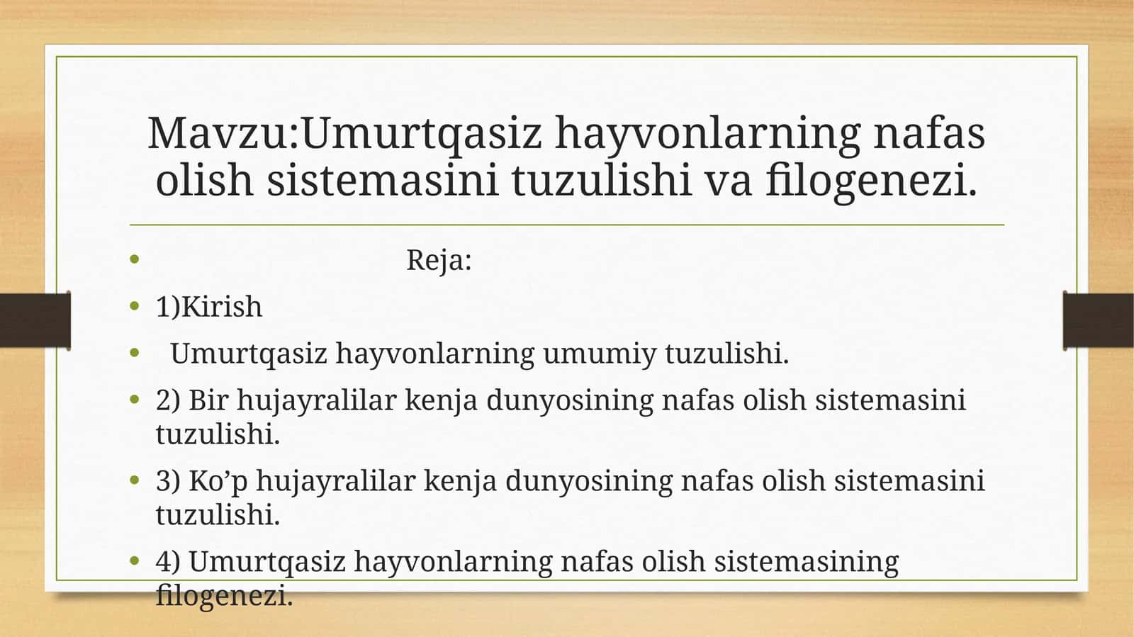 Umurtqasiz hayvonlarning nafas olish sistemasini tuzulishi va filogenezi