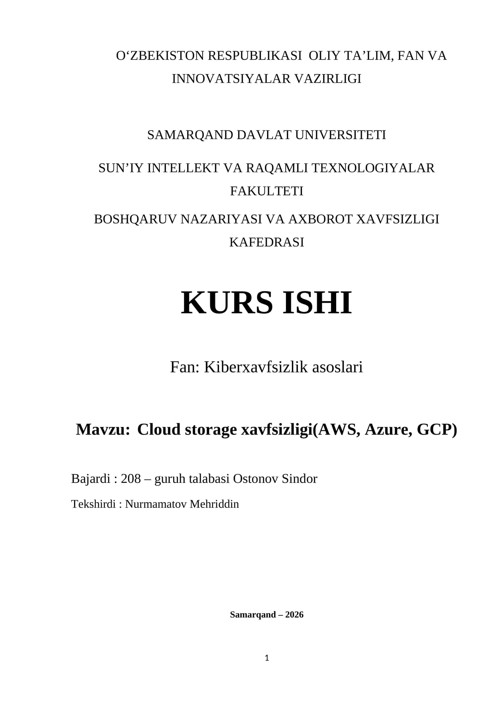 Cloud storage xavfsizligi(AWS, Azure, GCP)