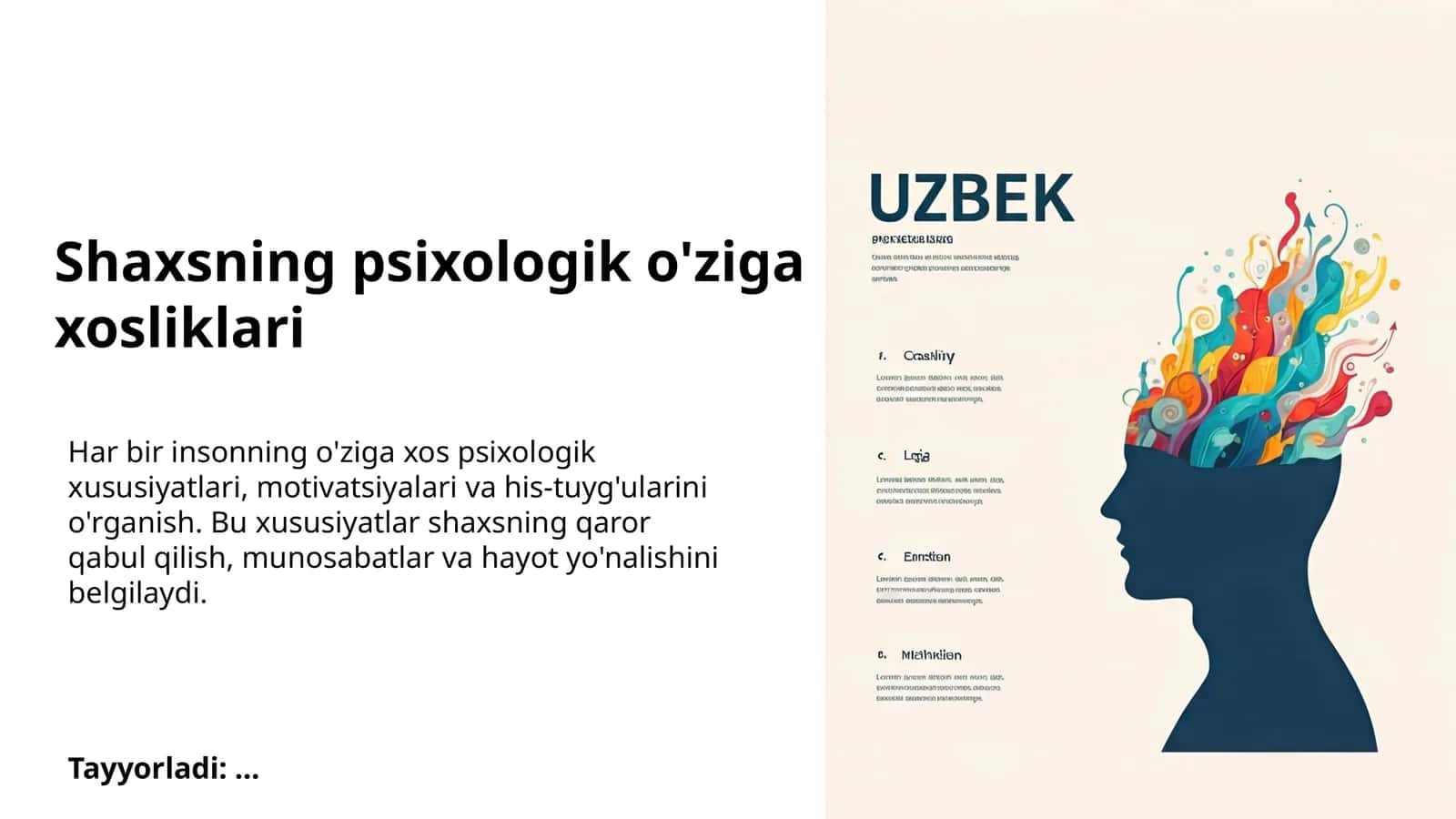 Shaxsning psixologik o'ziga xosliklari