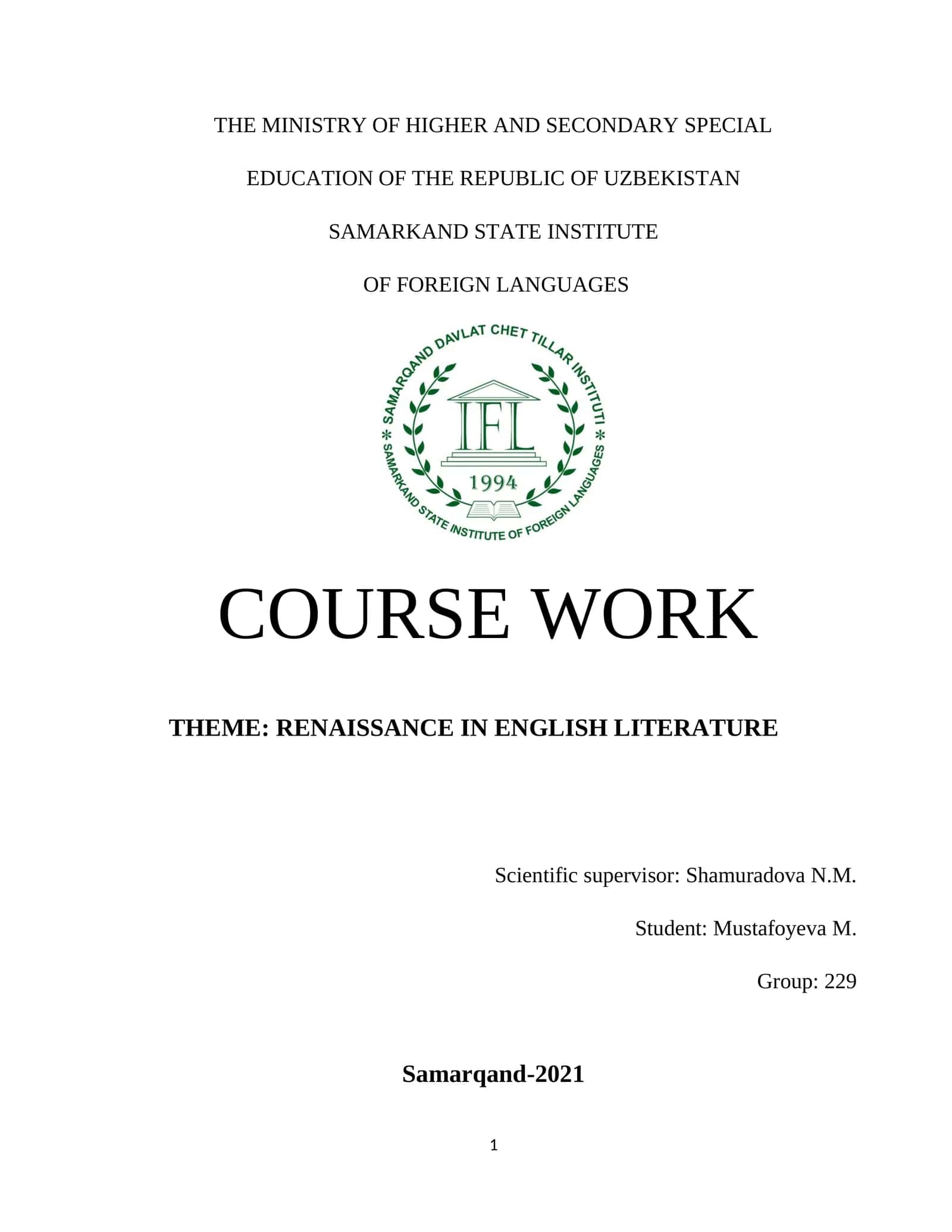 RENAISSENCE IN ENGLISH LITERATURE
