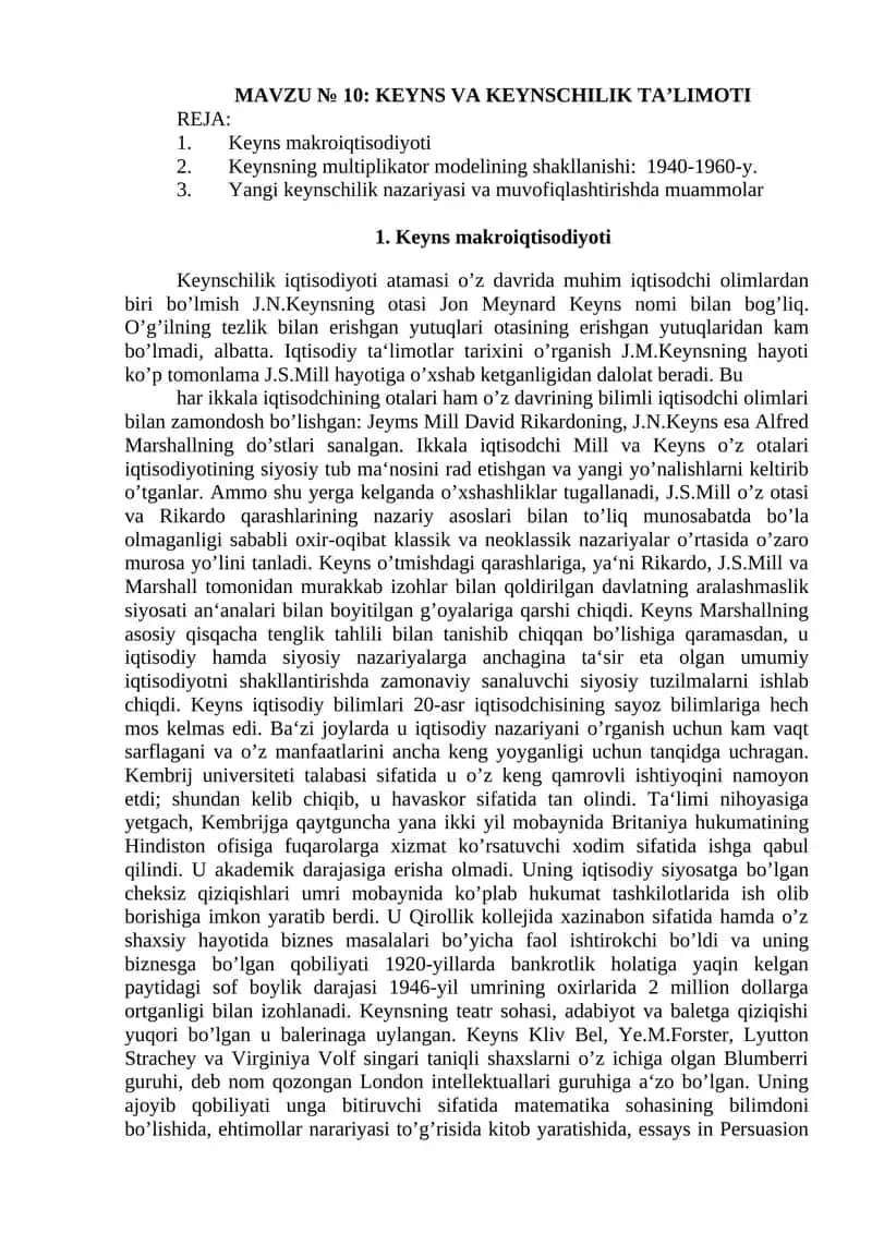 KEYNS VA KEYNSCHILIK TA’LIMOTI