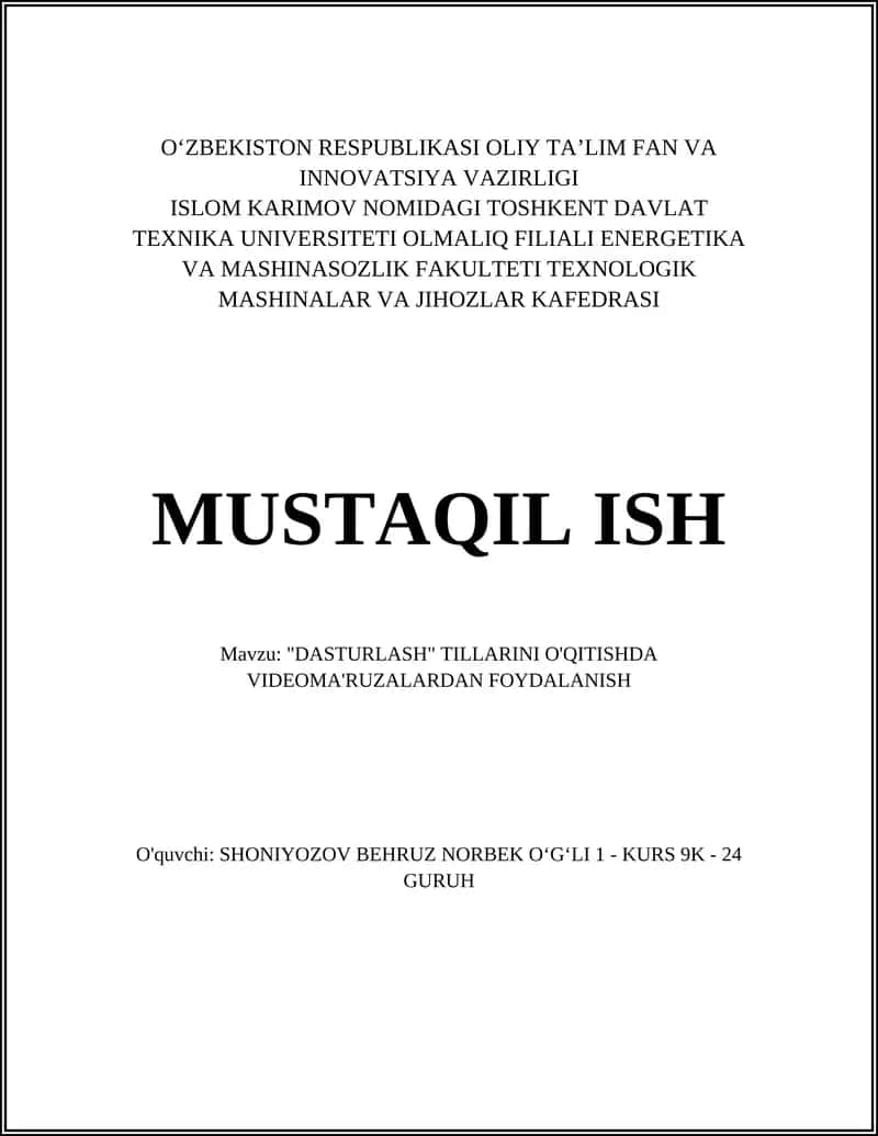 Dasturlash tillarini o'qitishda videomaruzalardan foydalanish