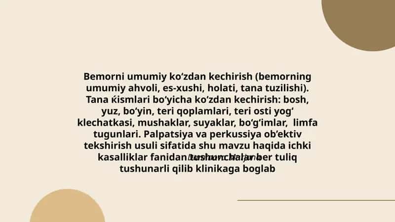 Bemorni umumiy ko‘zdan kechirish
