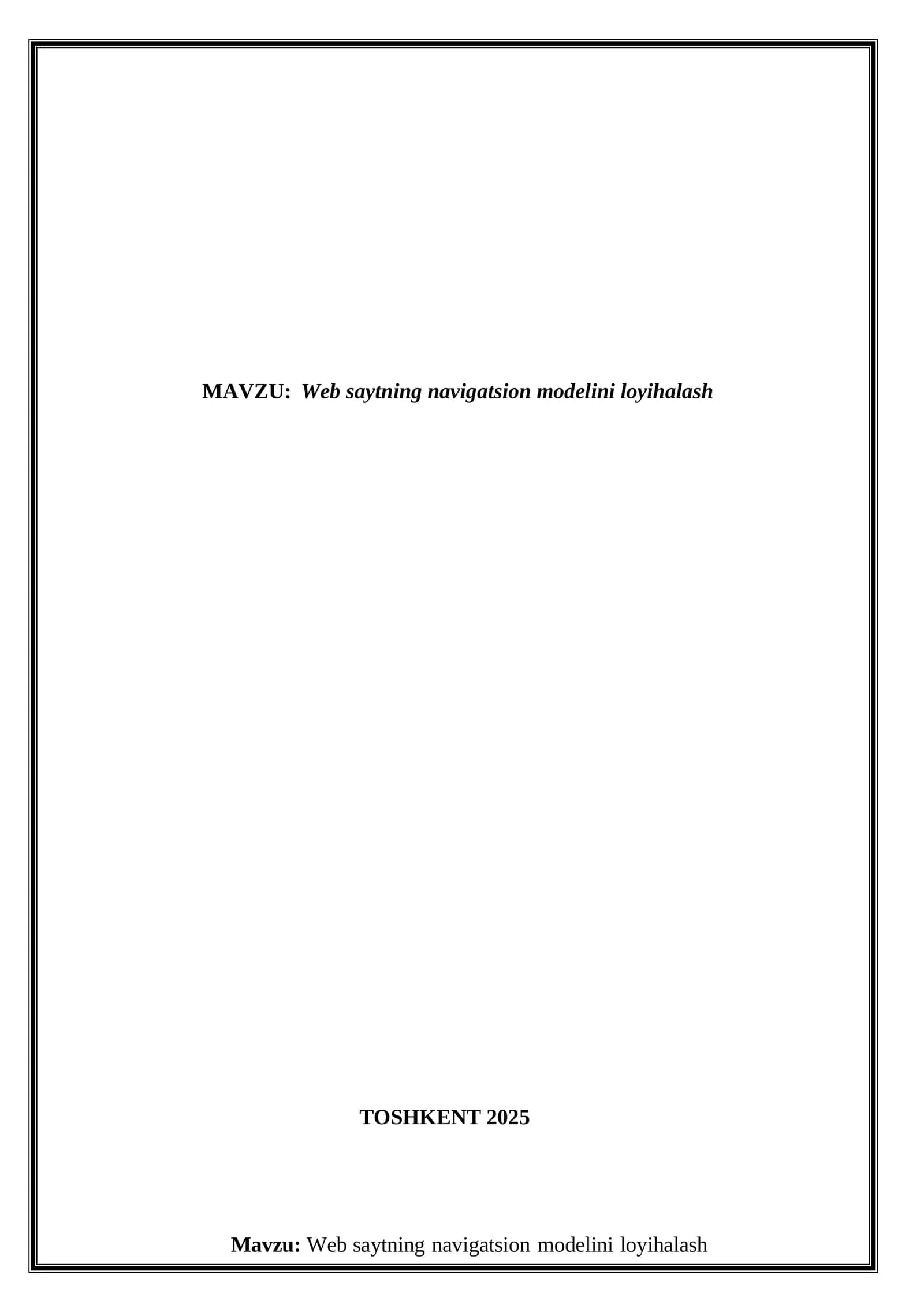 Web saytning navigatsion modelini loyihalash