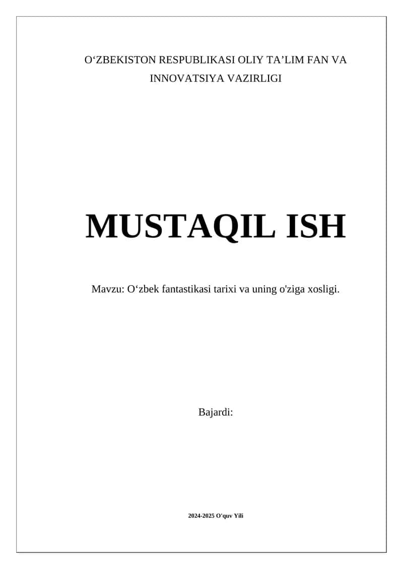 O‘zbek fantastikasi tarixi va uning o'ziga xosligi