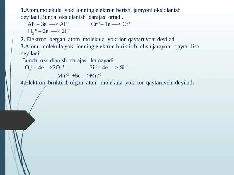 Oxidlanish va Qayta solish